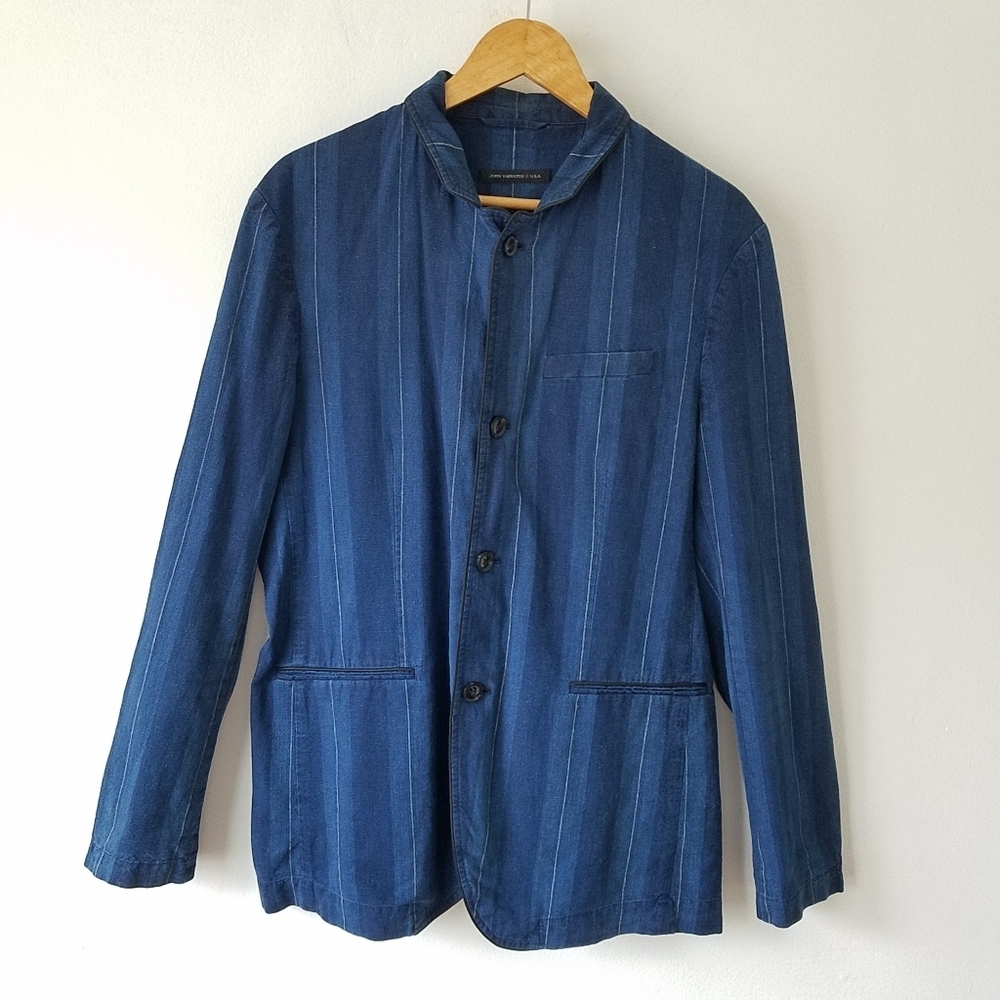 John Varvatos USA Linen Blend Pinstripe Navy Blazer Jacket Size 42 - Picture 2 of 13